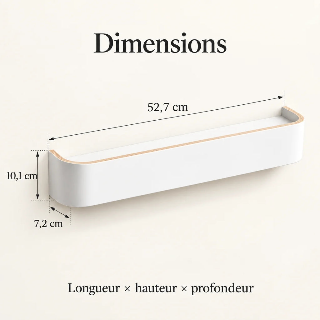 Porte-manteau mural bois blanc 5 crochets — avec ses dimensions 52,7 x 10,1 x 7,2 cm