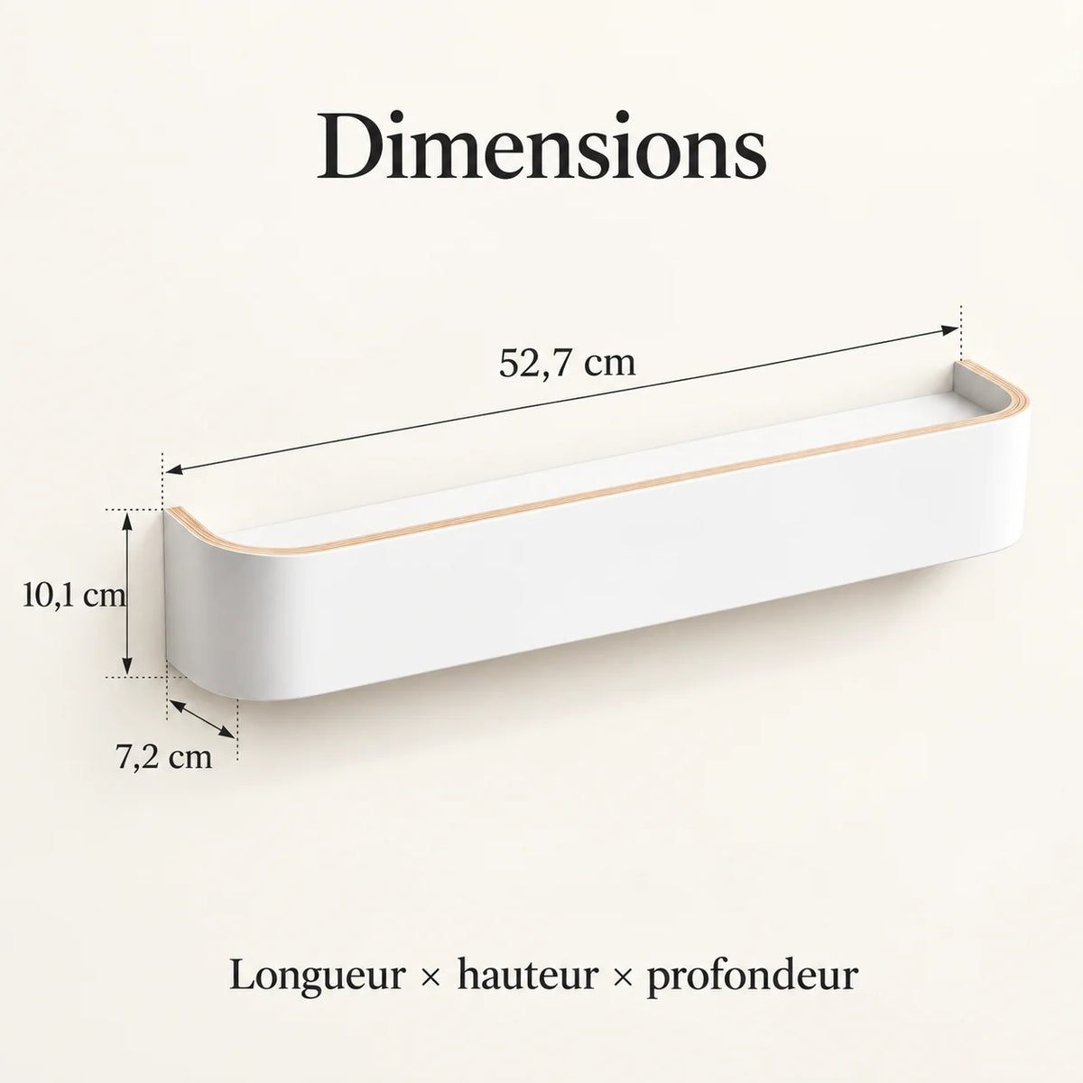 Porte-manteau mural bois blanc 5 crochets — avec ses dimensions 52,7 x 10,1 x 7,2 cm