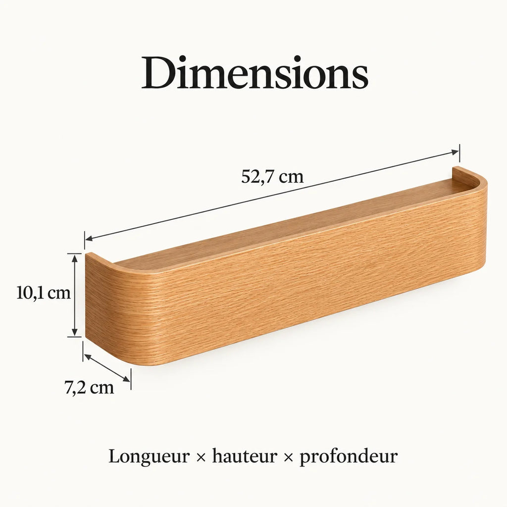 Porte-manteau mural bois couleur naturelle 5 crochets — avec ses dimensions 52,7 x 10,1 x 7,2 cm