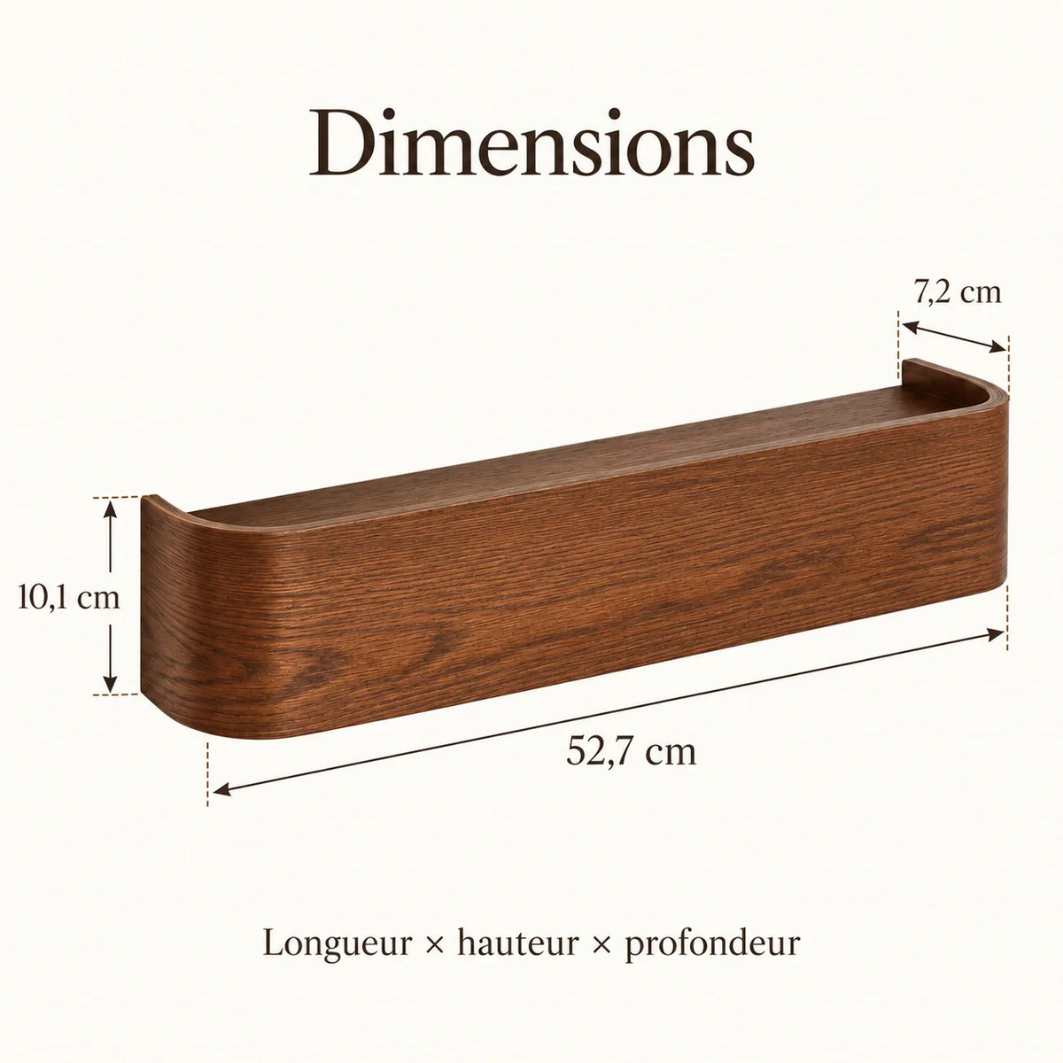 Porte-manteau mural bois noyer noir 5 crochets — avec ses dimensions 52,7 x 10,1 x 7,2 cm
