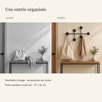 Avant et après illustratif, même entrée avec le porte-manteau noir, accessoires non inclus
