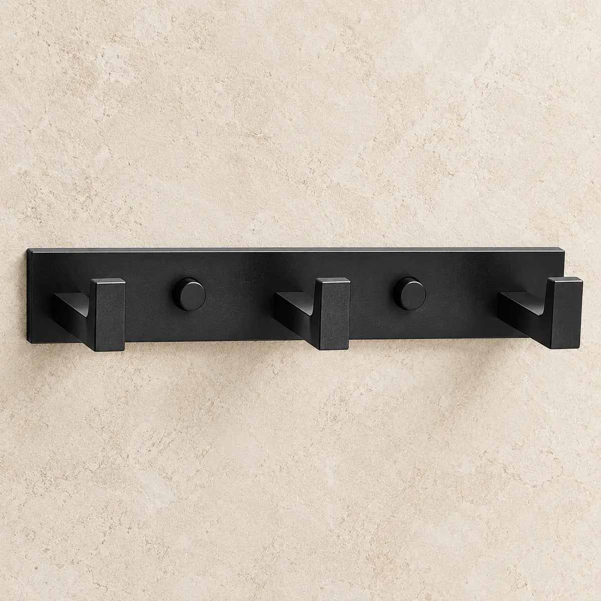 Porte-manteau mural noir en inox à 3 crochets, vue de face