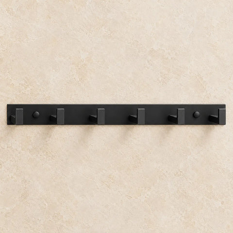 Porte-manteau mural noir inox 6 crochets 55,6 cm