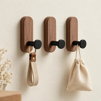 Patère bois adhésive bois brun et noir, lot de 3 : accessoires suspendus