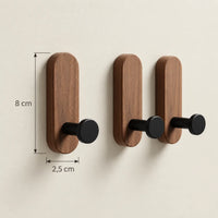 Patère bois adhésive bois brun et noir, lot de 3 : dimensions du panneau 8 × 2,5 cm