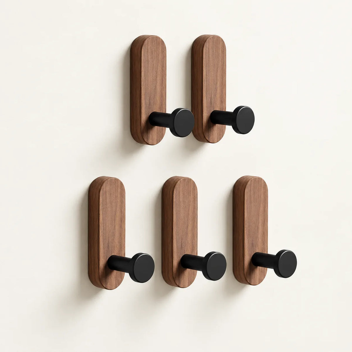 Patère bois adhésive bois brun et noir, lot de 5 : vue principale