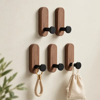 Patère bois adhésive bois brun et noir, lot de 5 : accessoires suspendus
