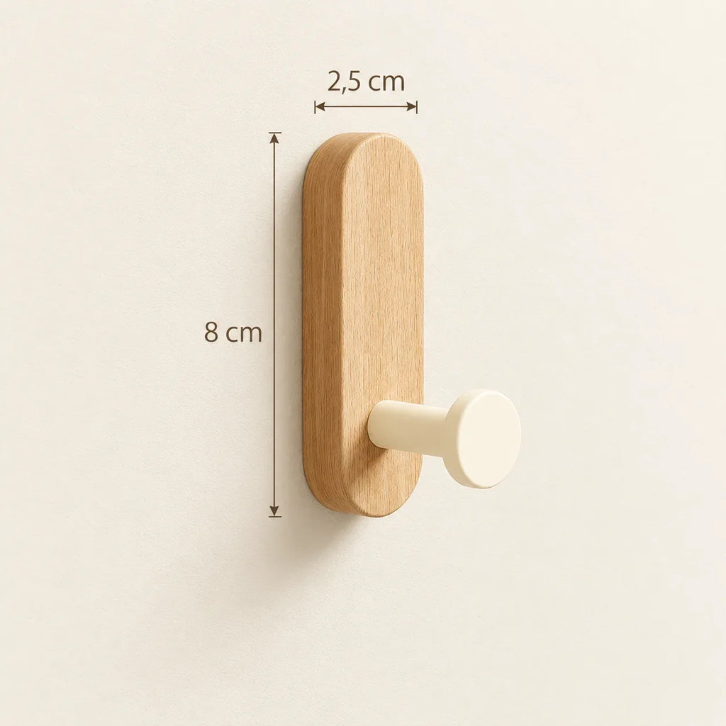 Patère bois adhésive bois clair et crème, à l’unité : dimensions du panneau 8 × 2,5 cm