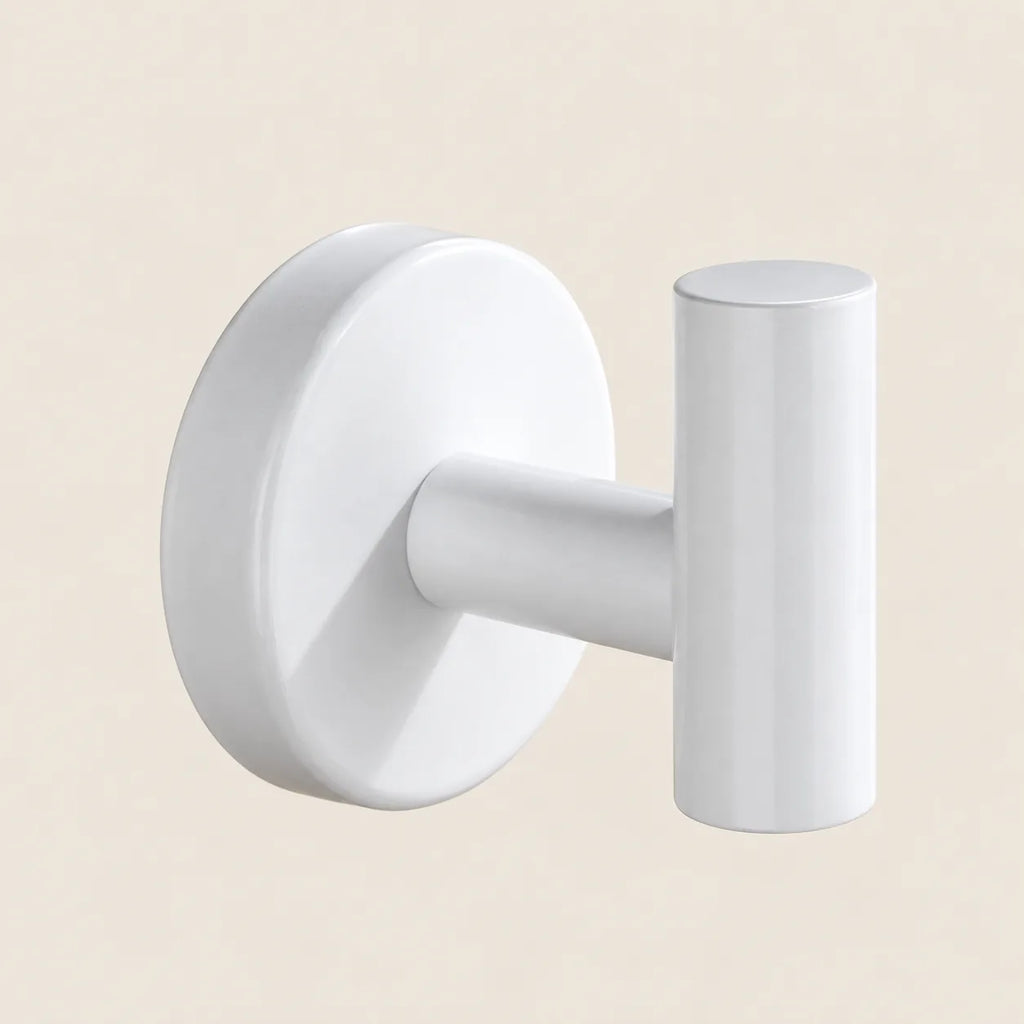 Patère design blanche en inox à vis : forme du crochet en T