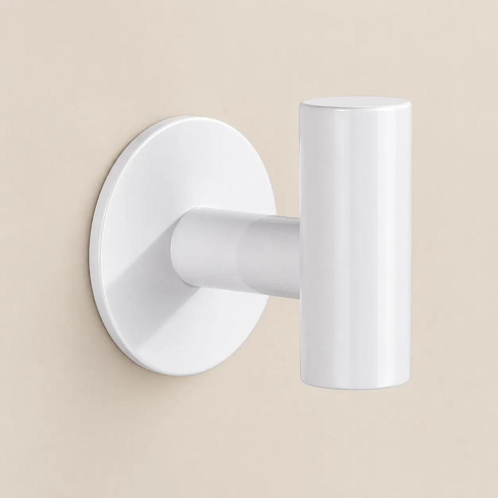 Patère design blanche en inox adhésive : forme du crochet en T