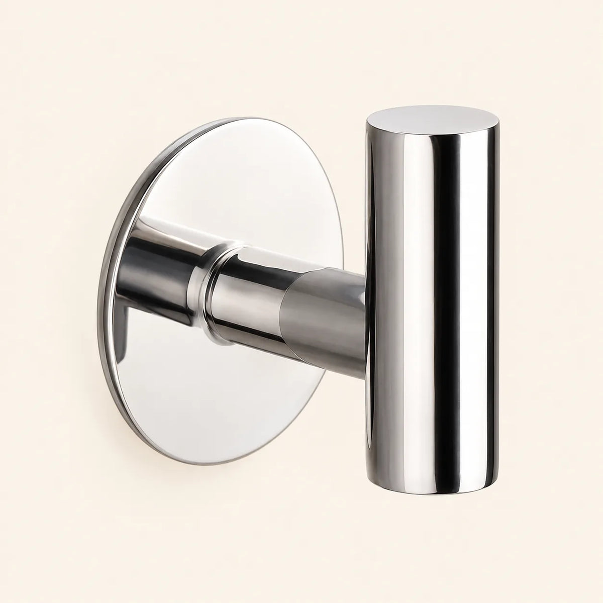 Patère design chrome brillant en inox adhésive : forme du crochet en T