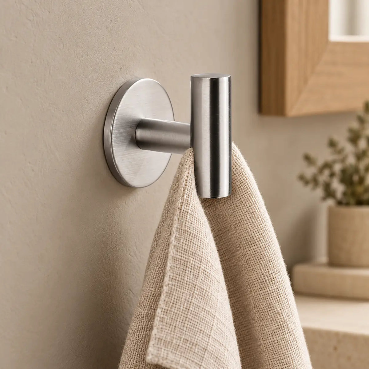 Patère design inox brossé en inox adhésive : petite serviette suspendue