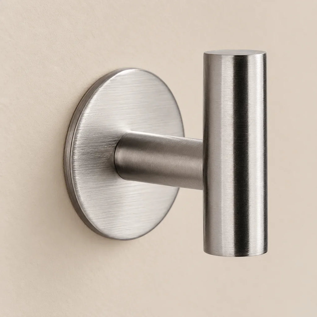 Patère design inox brossé en inox adhésive : détail de finition