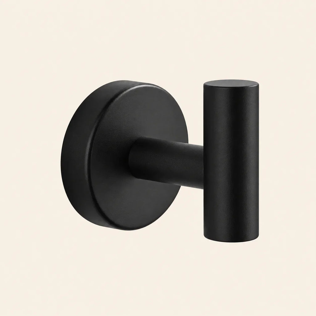 Patère design noire en inox à vis : forme du crochet en T