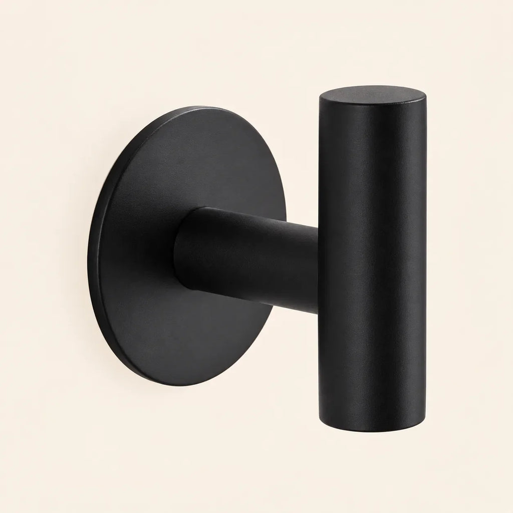 Patère design noire en inox adhésive : forme du crochet en T