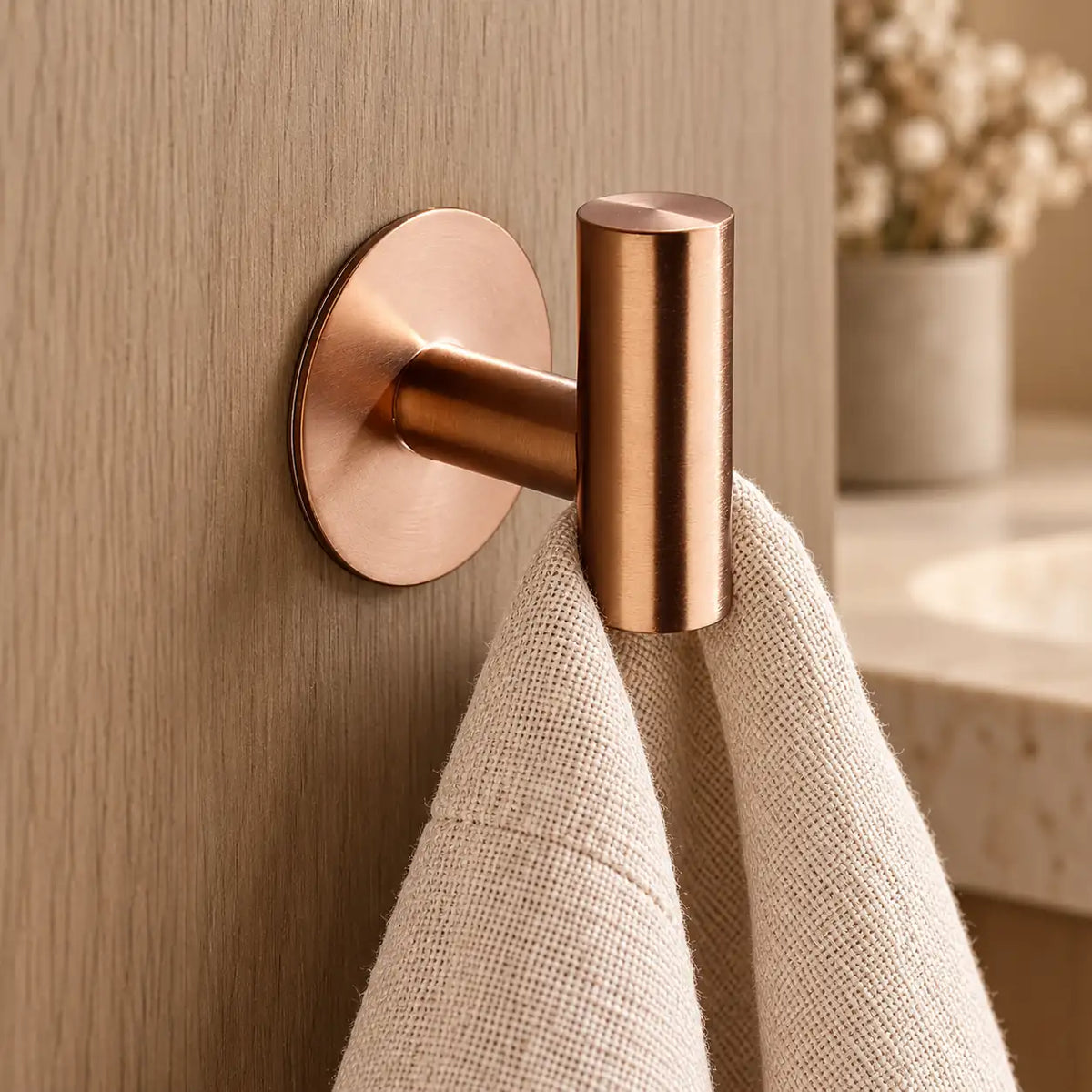 Patère design or rose en inox adhésive : petite serviette suspendue
