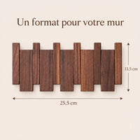Dimensions de la patère noyer foncé 4 crochets : 25,5 × 13,5 cm.