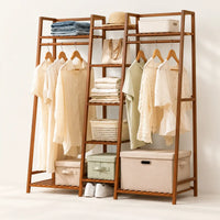 Penderie ouverte en bambou brun double 130 cm : vue principale du meuble