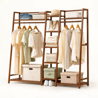Penderie ouverte en bambou brun double 160 cm : vue principale du meuble