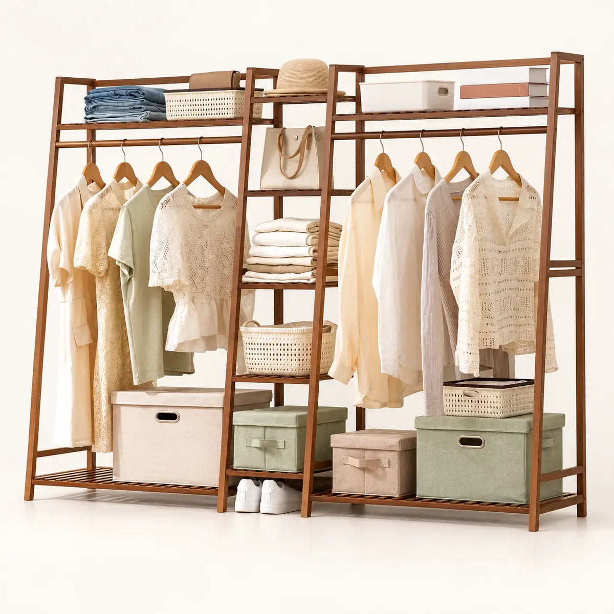Penderie ouverte en bambou brun double 190 cm : vue principale du meuble