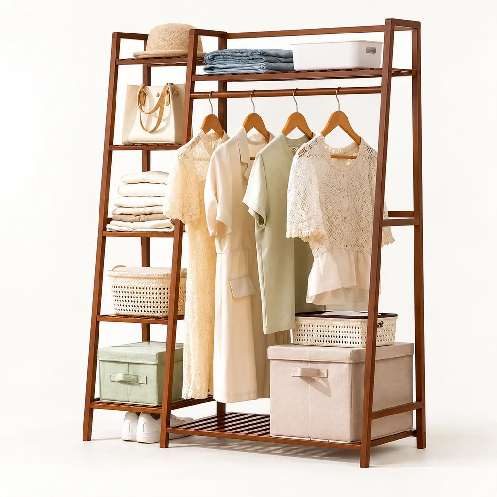 Penderie ouverte en bambou brun simple 110 cm : vue principale du meuble