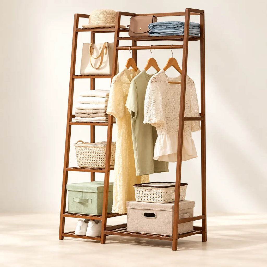 Penderie ouverte en bambou brun simple 80 cm : vue principale du meuble