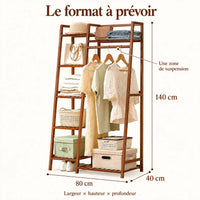 Penderie ouverte en bambou brun simple 80 cm : dimensions largeur hauteur et profondeur