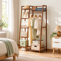 Penderie ouverte en bambou brun simple 80 cm : rangement près du lit