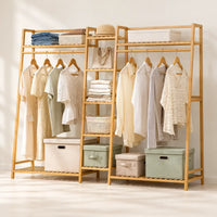 Penderie ouverte en bambou naturel double 190 cm : vue principale du meuble