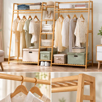 Penderie ouverte en bambou naturel double 190 cm : détail de la tringle