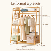 Penderie ouverte en bambou naturel simple 110 cm : dimensions largeur hauteur et profondeur