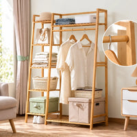 Penderie ouverte en bambou naturel simple 110 cm : détail de la tringle