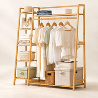 Penderie ouverte en bambou naturel simple 130 cm : vue principale du meuble