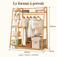 Penderie ouverte en bambou naturel simple 130 cm : dimensions largeur hauteur et profondeur