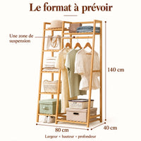 Penderie ouverte en bambou naturel simple 80 cm : dimensions largeur hauteur et profondeur