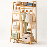Penderie ouverte en bambou naturel simple 80 cm : vue de trois quarts de la structure