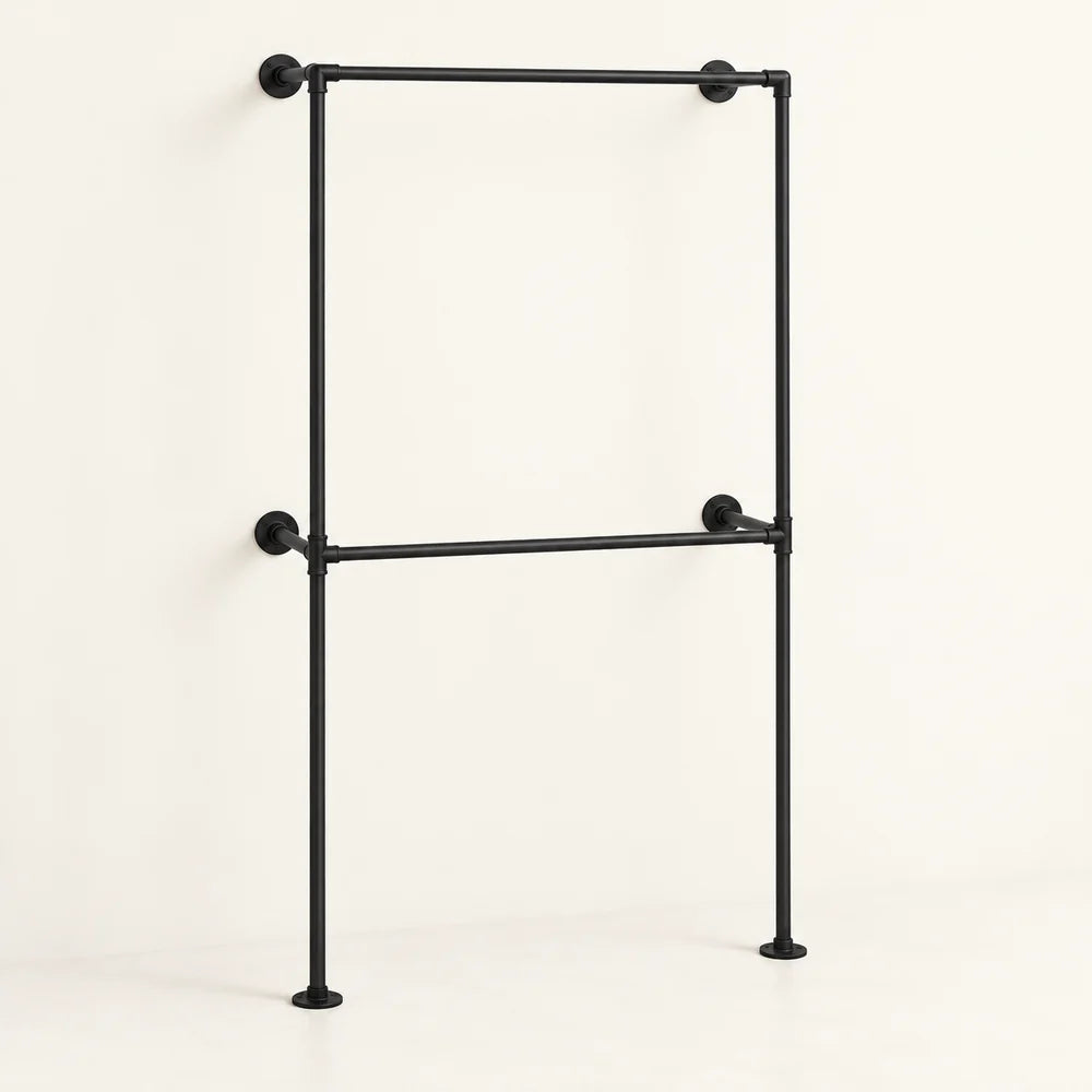 Penderie murale noire 102,5 cm à 2 barres : vue complète sur fond ivoire
