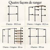 Penderie murale noire 102,5 cm à 2 barres : comparatif des quatre configurations