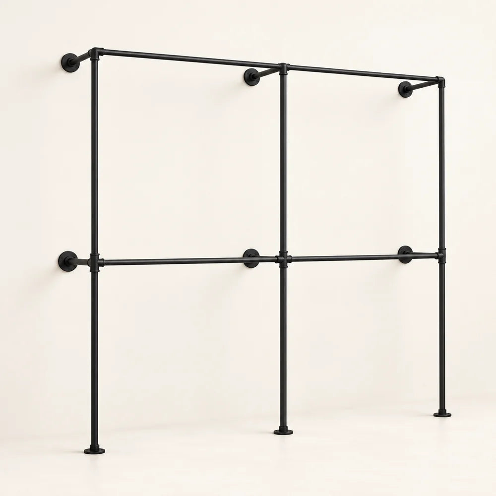 Penderie murale noire 193 cm à 4 barres : vue complète sur fond ivoire