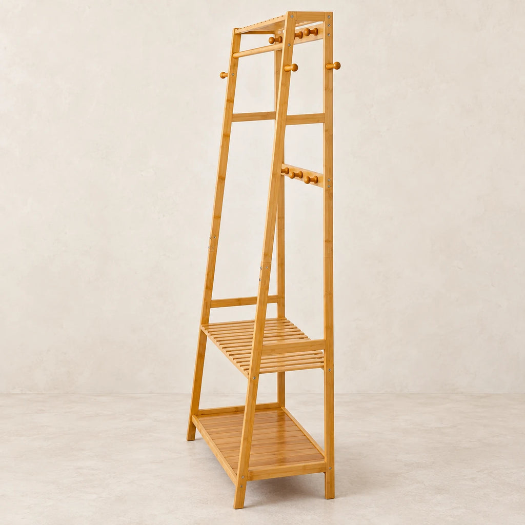 Vue de profil du portant bambou, profondeur de 43,5 cm