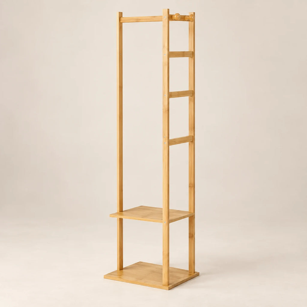 Porte-manteau bambou naturel, vue de trois quarts