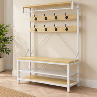 Banc et étagères à chaussures du meuble bois clair et blanc