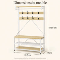 Dimensions approximatives du meuble bois clair et blanc : largeur 101,5 cm, profondeur 40 cm, hauteur 182,9 cm