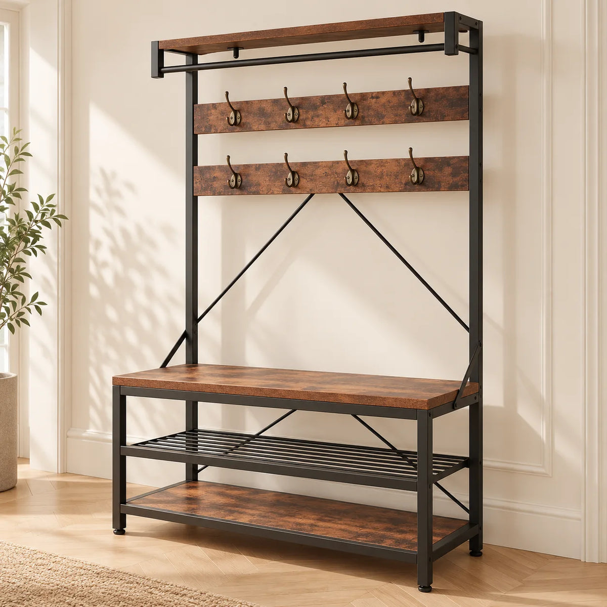 Banc et étagères à chaussures du meuble brun et noir