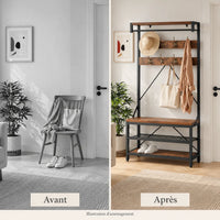 Avant et après illustratif du rangement de la chambre avec le meuble brun et noir