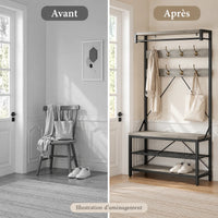 Avant et après illustratif du rangement de la chambre avec le meuble gris et noir