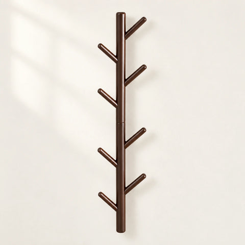 Porte-manteau mural arbre en pin café 80 cm, 8 crochets