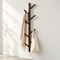 Porte-manteau mural arbre café 80 cm, 8 crochets, avec accessoires suspendus