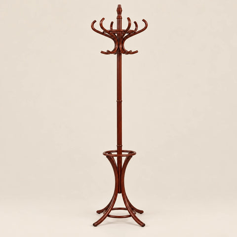 Porte-manteau perroquet bois brun avec porte-parapluies