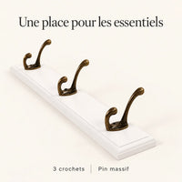 Porte-manteau mural en pin blanc, 3 crochets, 28 cm : caracteristiques